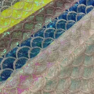 YX337 New Double-Layer Sequined Fabric Fishtail Mermaid Net Sequined Fantasy Fish Scale Fabric for Dress - Polyester /...