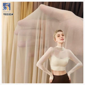YX442-3 Nude Skin Color Spandex Elastic Tulle Fabric 4-Way Stretch Power Net Mesh for Sportswear and Lingerie Ready-Made...