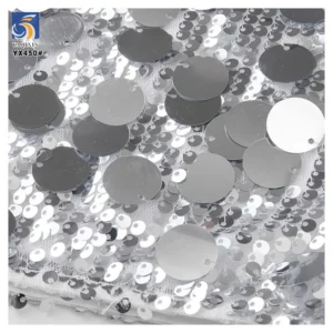 YX450 Wedding Stage Dress 5MM Overlapping Sequins Mesh Embroidery Fabric New 18MM Large Silver Sequin Fabric - 100%...