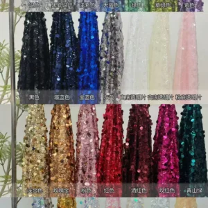 YX450 Wedding Stage Dress 5MM Overlapping Sequins Mesh Embroidery Fabric New 18MM Large Silver Sequin Fabric - 100%...