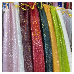 YX451 Catwalk Dress Thailand Sequin Embroidery Fabric 5mm Fish Scale Overlapping Transparent Full Sequin Fabric - Polyester...