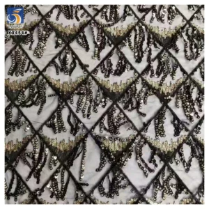 YX454 Spot Wholesale Tassel Sequin Mesh Fabric for Women's Dress - 100% Polyester, 90 gsm, 150 CM, Mesh, Knitted - Yaqixin...