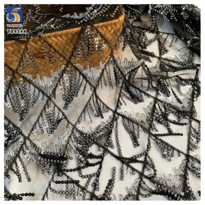 YX454 Spot Wholesale Tassel Sequin Mesh Fabric for Women's Dress - 100% Polyester, 90 gsm, 150 CM, Mesh, Knitted - Yaqixin...