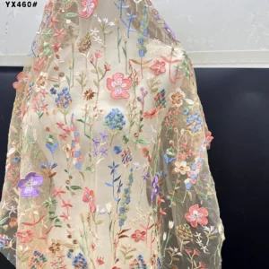 YX460 Cheap Floral Multicolor 3D Mesh Embroidery Fabric Lace Women's Clothing Wedding Dress Embroidery Fabric - 100%...