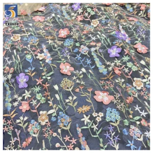 YX460 Cheap Floral Multicolor 3D Mesh Embroidery Fabric Lace Women's Clothing Wedding Dress Embroidery Fabric - 100%...
