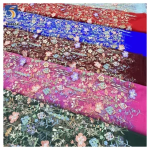 YX460 Cheap Floral Multicolor 3D Mesh Embroidery Fabric Lace Women's Clothing Wedding Dress Embroidery Fabric - 100%...