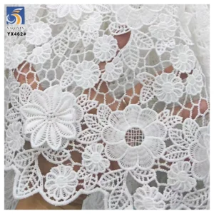 YX462 Wholesale 100 Polyester 3D Applique Lace Embroidery Fabric Poly Water Soluble Milk Silk Lace White Fabric - 100%...