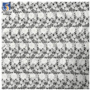YX462 Wholesale 100 Polyester 3D Applique Lace Embroidery Fabric Poly Water Soluble Milk Silk Lace White Fabric - 100%...