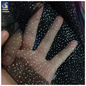 YX468 No Falling Sparkle Glitter Tulle Wedding Polyester Black Hard Tulle Mesh Fabric With Glitter Dust - 100% Polyester, 25...