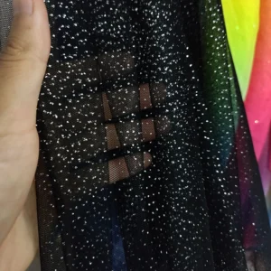 YX468 No Falling Sparkle Glitter Tulle Wedding Polyester Black Hard Tulle Mesh Fabric With Glitter Dust - 100% Polyester, 25...