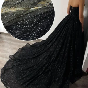 YX468 No Falling Sparkle Glitter Tulle Wedding Polyester Black Hard Tulle Mesh Fabric With Glitter Dust - 100% Polyester, 25...