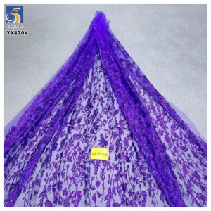 YX470 Custom Style 150 Gsm Polyester Tulle Glitter Purple Sequin Fabric for Wedding Dress - 100% Polyester, 150 gsm, 145 CM...