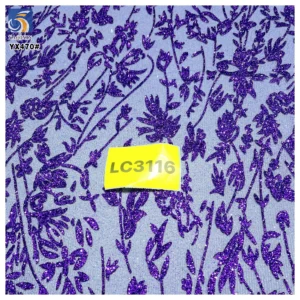 YX470 Custom Style 150 Gsm Polyester Tulle Glitter Purple Sequin Fabric for Wedding Dress - 100% Polyester, 150 gsm, 145 CM...