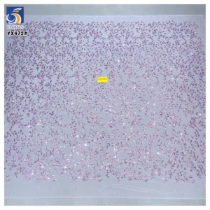 YX472 China New Design Shine Purple Sequined Embroidered Mesh Fabric Purple Floral Glittery Tulle Fabric - 100% Polyester...