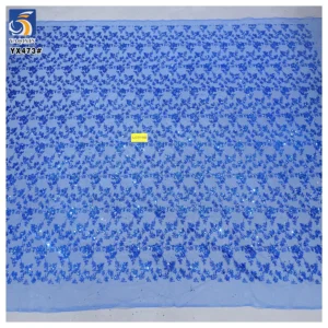 YX473 Noble Design Polyester Soft Mesh Tulle Fabric With Glitter Sequin Sapphire Blue Glitter French Tulle Fabric - 100%...