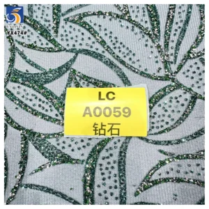 YX474 Green Leaf Latest Design Dress Wedding Tulle Polyester Diamond Glitter Sparkle Tulle Fabric Mint Green Lace Fabric...