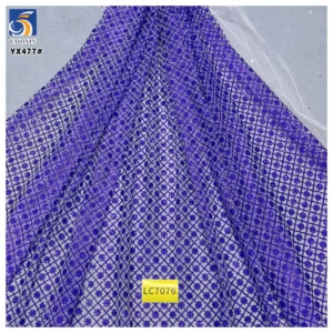 YX477 Luxurious Embroidered Square Sequined Purple Mesh Tulle Fabric Soft Glitter Purple Wedding Mesh Fabric - 100%...