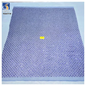 YX477 Luxurious Embroidered Square Sequined Purple Mesh Tulle Fabric Soft Glitter Purple Wedding Mesh Fabric - 100%...