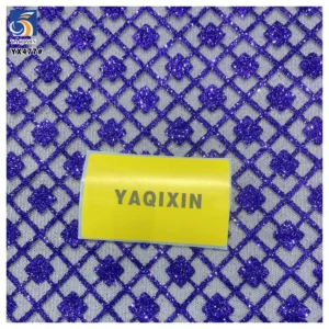 YX477 Luxurious Embroidered Square Sequined Purple Mesh Tulle Fabric Soft Glitter Purple Wedding Mesh Fabric - 100%...