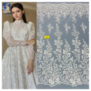 YX478 High-End Quality Wedding Dress Fabric Sparkling Silver Glitter Dust Tulle Fabric for Bridal Veil - 100% Polyester, 150...