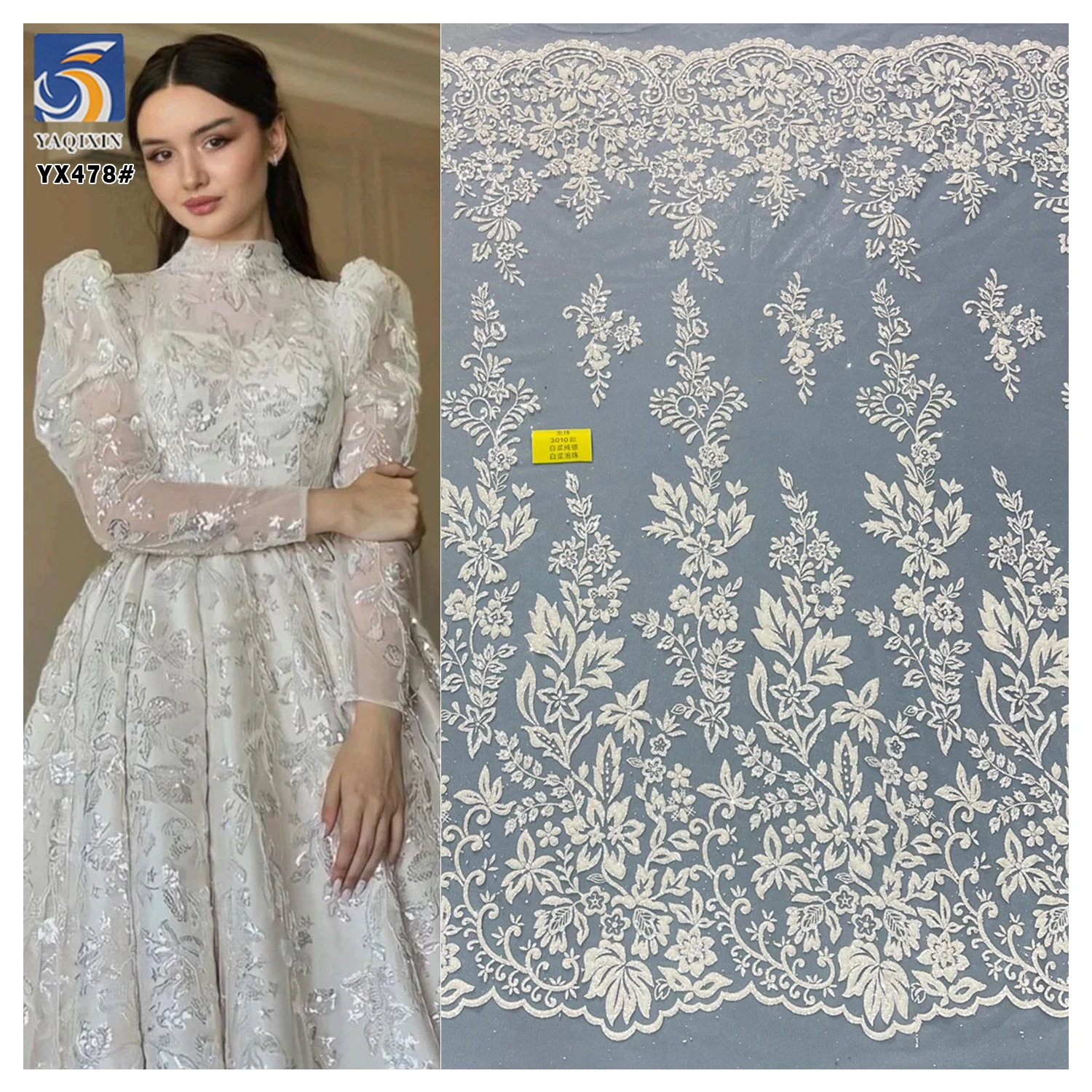 YX478 High-End Quality Wedding Dress Fabric Sparkling Silver Glitter Dust Tulle Fabric for Bridal Veil - 100% Polyester, 150...