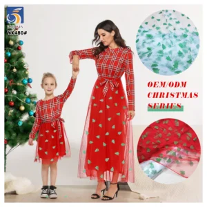 YX480 2025 Festival Mesh Tulle Christmas Fabric FabricPolyester Christmas Tree Pattern Printing Glitter Dust Tulle Fabric...