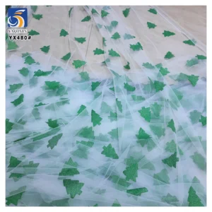 YX480 2025 Festival Mesh Tulle Christmas Fabric FabricPolyester Christmas Tree Pattern Printing Glitter Dust Tulle Fabric...