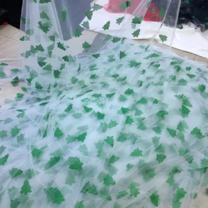 YX480 2025 Festival Mesh Tulle Christmas Fabric FabricPolyester Christmas Tree Pattern Printing Glitter Dust Tulle Fabric...