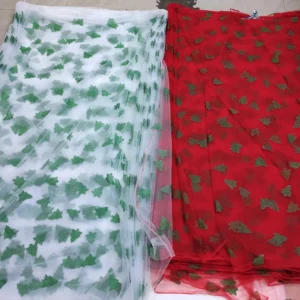 YX480 2025 Festival Mesh Tulle Christmas Fabric FabricPolyester Christmas Tree Pattern Printing Glitter Dust Tulle Fabric...