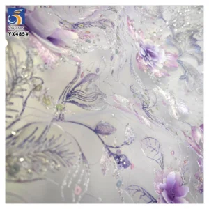 YX485 Bridal Lace Fabric Wholesale Dubai Fabric Bridal Lace Colored Lace Fabrics With 3D Flower Sequins - Polyester...