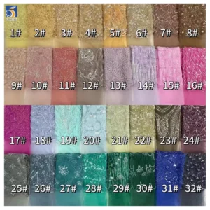 YX486 Custom Lace Fabric Italy High-End New Purple Embroidered Beaded Shiny Sequin Lace Fabric Flower Laces - 100%...