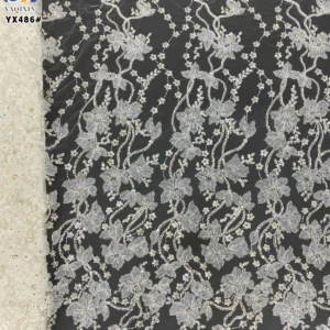 YX486 Custom Lace Fabric Italy High-End New Purple Embroidered Beaded Shiny Sequin Lace Fabric Flower Laces - 100%...