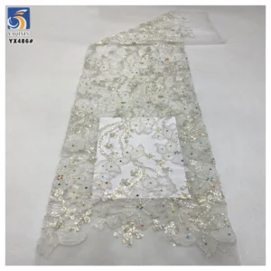 YX486 Custom Lace Fabric Italy High-End New Purple Embroidered Beaded Shiny Sequin Lace Fabric Flower Laces - 100%...