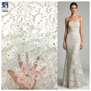 YX486 Garment Accessories Machine-woven Lace Polyester Eco-Friendly Sequins Bridal Wedding Party Worldwide Fabric Lace...