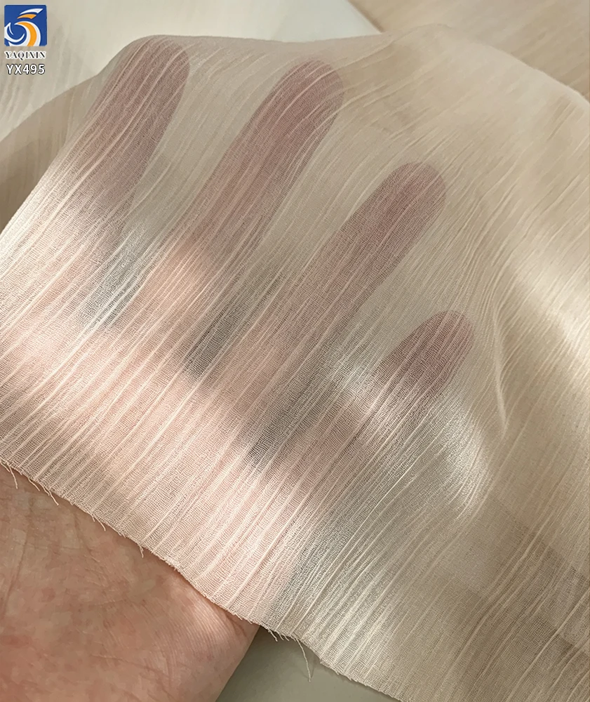 YX495 Arabic Headdress Scarf Silk Chiffon Wrinkle Fabric 42gsm White Polyester French Wrinkled Crepe Silk Chiffon Fabric...