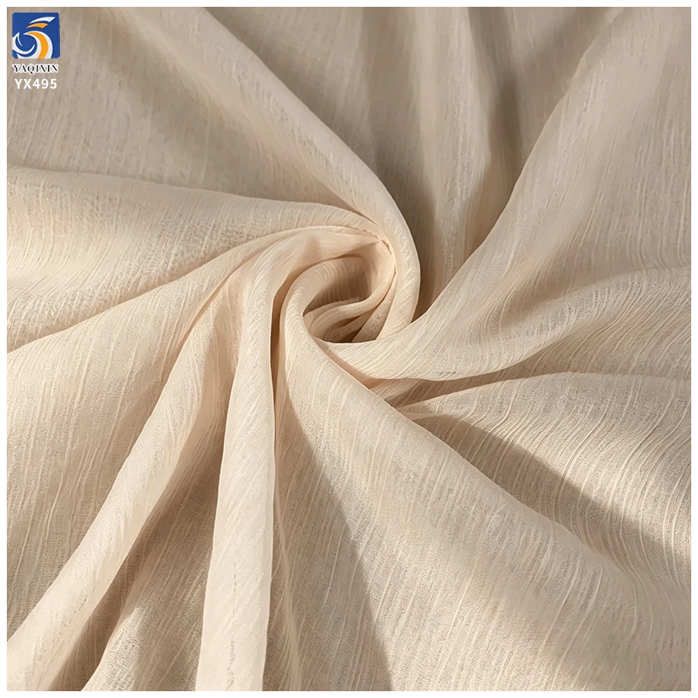 YX495 Arabic Headdress Scarf Silk Chiffon Wrinkle Fabric 42gsm White Polyester French Wrinkled Crepe Silk Chiffon Fabric...
