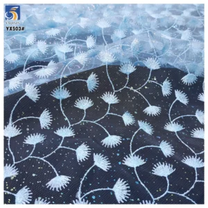 YX503 Custom Maple Leaf Pattern Polyester Embroidered Mesh Net Fabric With Gold Pink Sparkle Glitter - 100% Polyester, 100...
