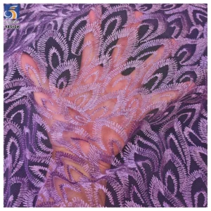 YX510 2025 Ready-made Custom Purple Polyester Embroidery Feather Tulle Fabric - 100% Polyester, 100 gsm, 145 CM, Tulle...