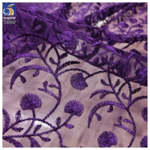 YX515 Cute Pink Floral Embroidered Girl Net Fabric 2025 Customized Polyester Mesh Fabric Embroidery - 100% Polyester, 100...