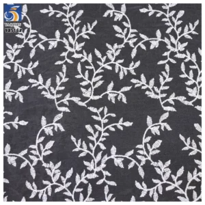 YX516 New Trend Style Willow Leaf Pattern Embroidery White Fabric Polyester Embroidered Mesh Fabric - 100% Polyester, 100...