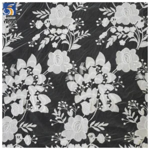 YX518 2025 New Design Custom 100% Polyester Soft Pure White Flowers Tulle Embroidery Bridal Fabric - 100% Polyester, 100...