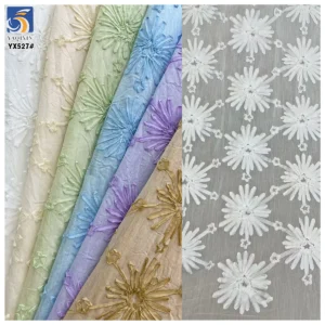 YX527 American White Chiffon Embroidery Fabric for Cheongsam Polyester 3D Embroidery Flowers Chiffon Fabric With Dots - 100%...