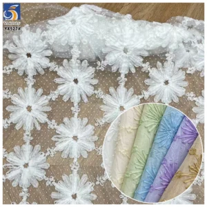 YX527 American White Chiffon Embroidery Fabric for Cheongsam Polyester 3D Embroidery Flowers Chiffon Fabric With Dots - 100%...
