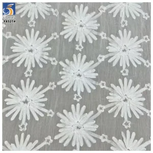 YX527 American White Chiffon Embroidery Fabric for Cheongsam Polyester 3D Embroidery Flowers Chiffon Fabric With Dots - 100%...