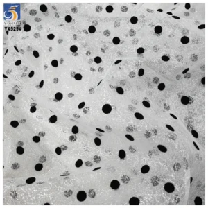 YX529 China 2025 New Technology Fabric Polyester Black Flocking Mesh Fabric 1cm Polka Dot Fabric for Dresses - 100%...