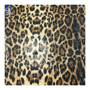 YX535-1 Best Selling Leopard Print Fabric Width 140cm Weight 180gsm Chiffon Sequin Fabric Printed Leopard Design - 100%...