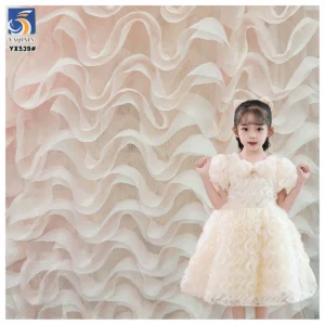 YX539 2025 New Design White 100 Polyester 3D Wave Embroidery Tulle Net Mesh Fabric for Children's Wear - 100% Polyester, 100...