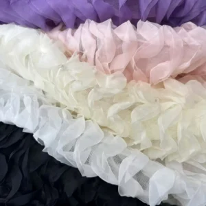 YX539 2025 New Design White 100 Polyester 3D Wave Embroidery Tulle Net Mesh Fabric for Children's Wear - 100% Polyester, 100...