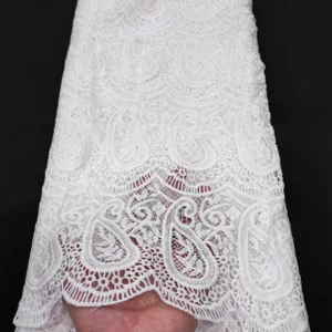 YX541 White Lace Polyester Embroidery Fabric Milk Silk Laser Embroidery White Fabric for Fashion Dresses - 100% Polyester...