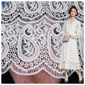 YX541 White Lace Polyester Embroidery Fabric Milk Silk Laser Embroidery White Fabric for Fashion Dresses - 100% Polyester...